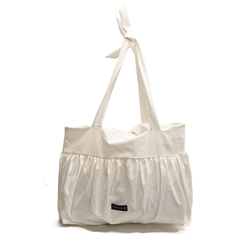 Women's large-capacity ins style new spring and summer versatile simple casual pleated polka dot shoulder college student tote bag