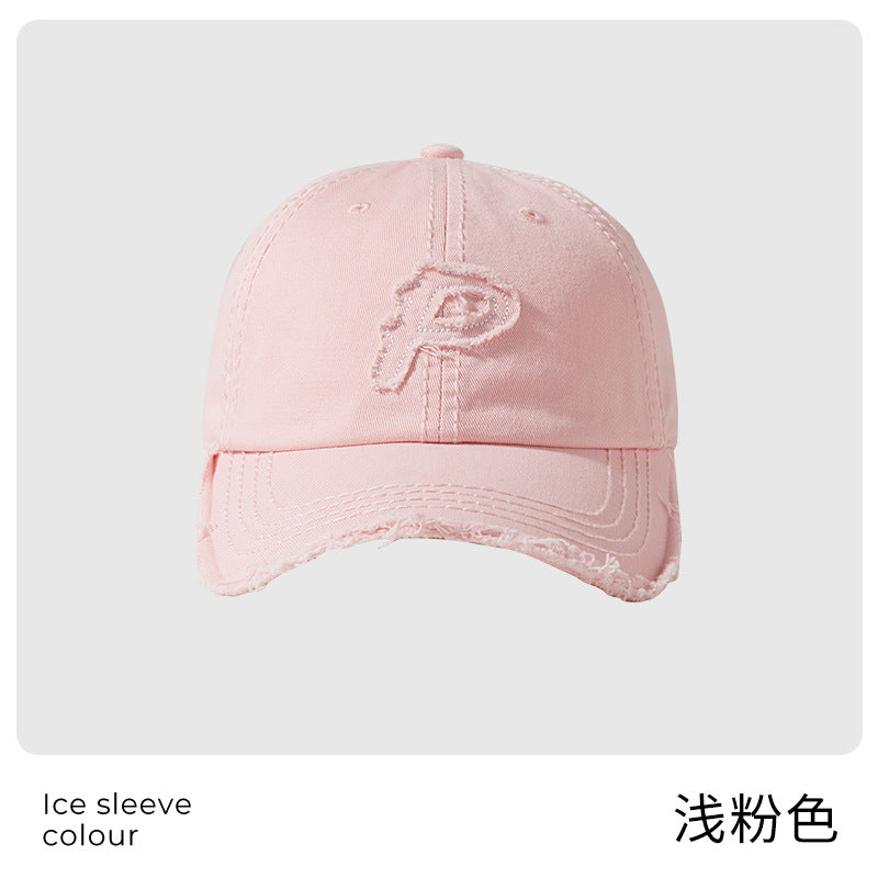 Classmate Yang retro and old P letter embroidered soft top baseball cap for men showing their faces and a small cap for women