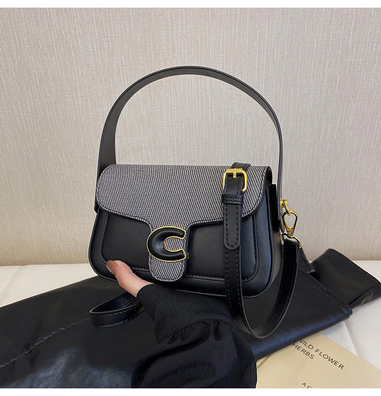 Women's bag fashionable versatile saddle bag French niche shoulder bag 2024 summer new contrasting color simple messenger bag