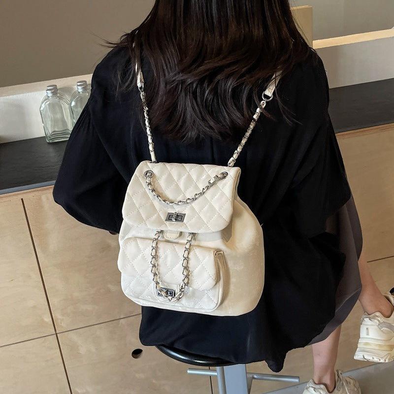Xiaoxiangfeng backpack women's 2024 Korean version fashion diamond chain small backpack simple fashion niche design women's bag