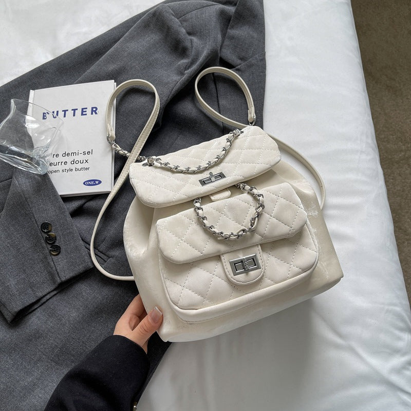 Xiaoxiangfeng backpack women's 2024 Korean version fashion diamond chain small backpack simple fashion niche design women's bag