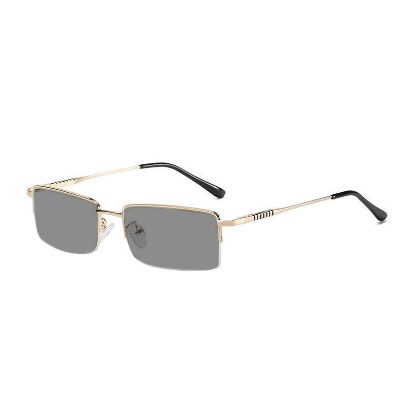 Color-changing myopia glasses men's UV protection optics handsome big face half frame ultra-light no degree eye protection frame tide