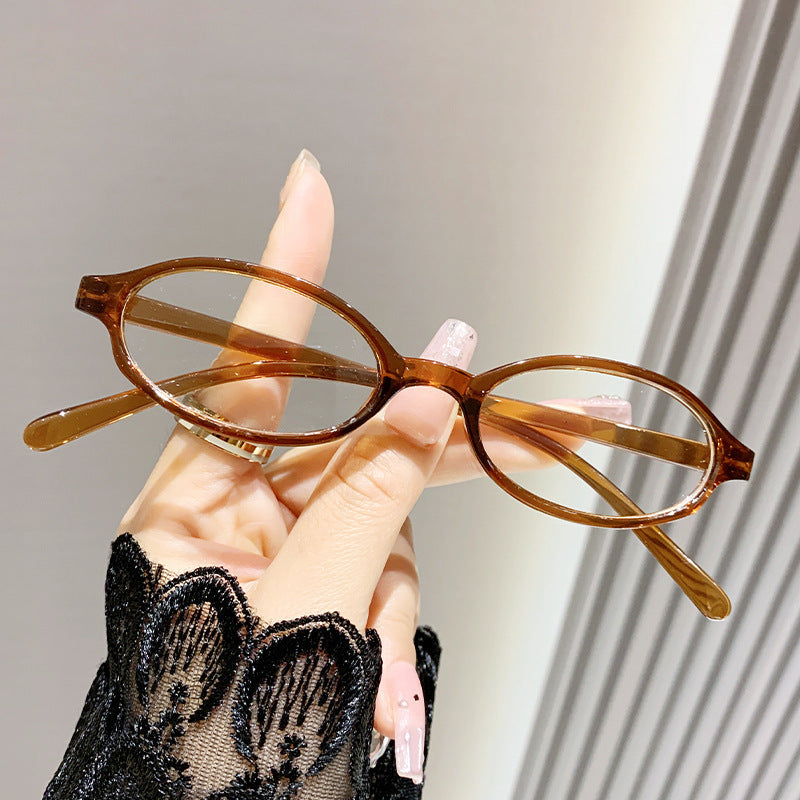 Y2K Spice Girl Japan and Korea retro small oval glasses frame women's anti-blue glasses personalized animation concave flat glasses