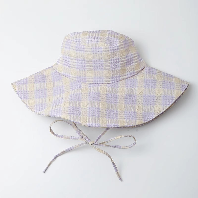 Zhao Ruth same sun hat women's 2024 new anti-ultraviolet large brim plaid bucket hat outdoor sun protection hat