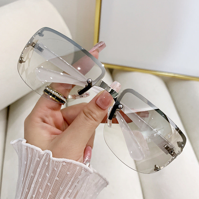 2023 fashion European and American half-frame diamond-encrusted sunglasses concave-convex lenses trendy atmospheric sunglasses cross-border sunshade glasses