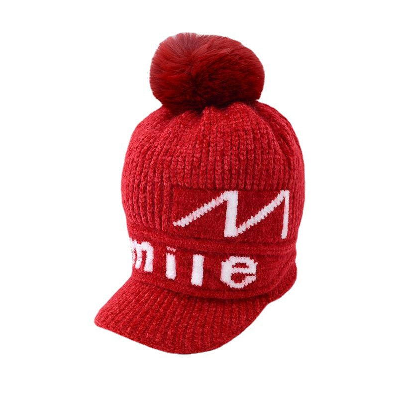 Winter chenille fleece warm women's knitted hat, Korean version of women's thickened duck tongue wool pullover ear hat tide
