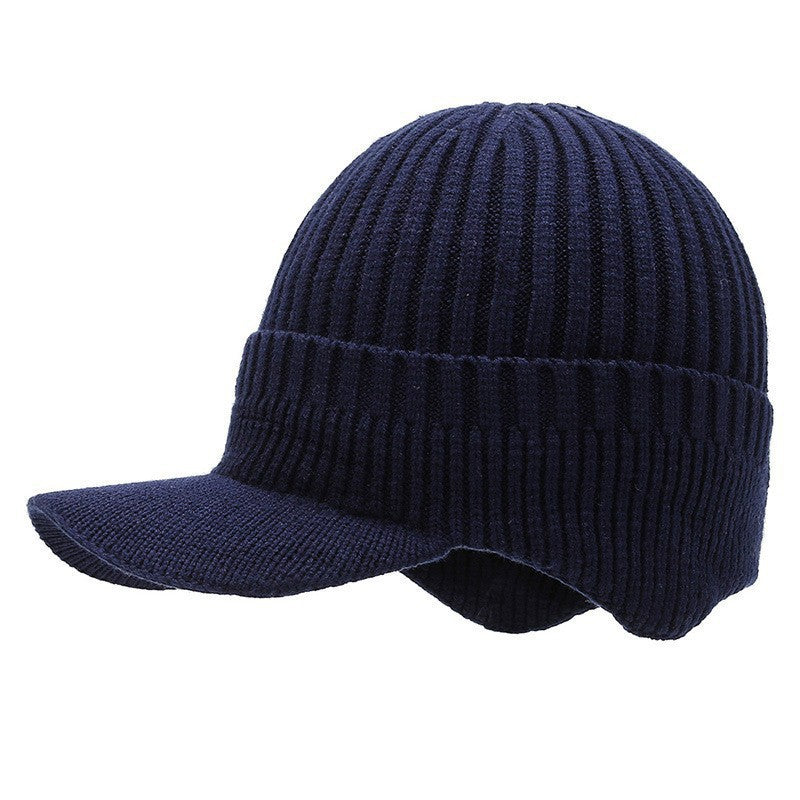 Winter Men's Duck Tongue Ear Cap Fleece Thick Warm Pullover Hat Youth Outdoor Riding Knitted Wool Hat Ski Cap