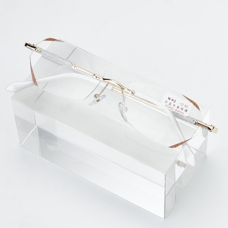 Women's frameless diamond trimmed anti-blue reading glasses flat glasses finished myopia glasses Internet celebrity Douyin live broadcast glasses