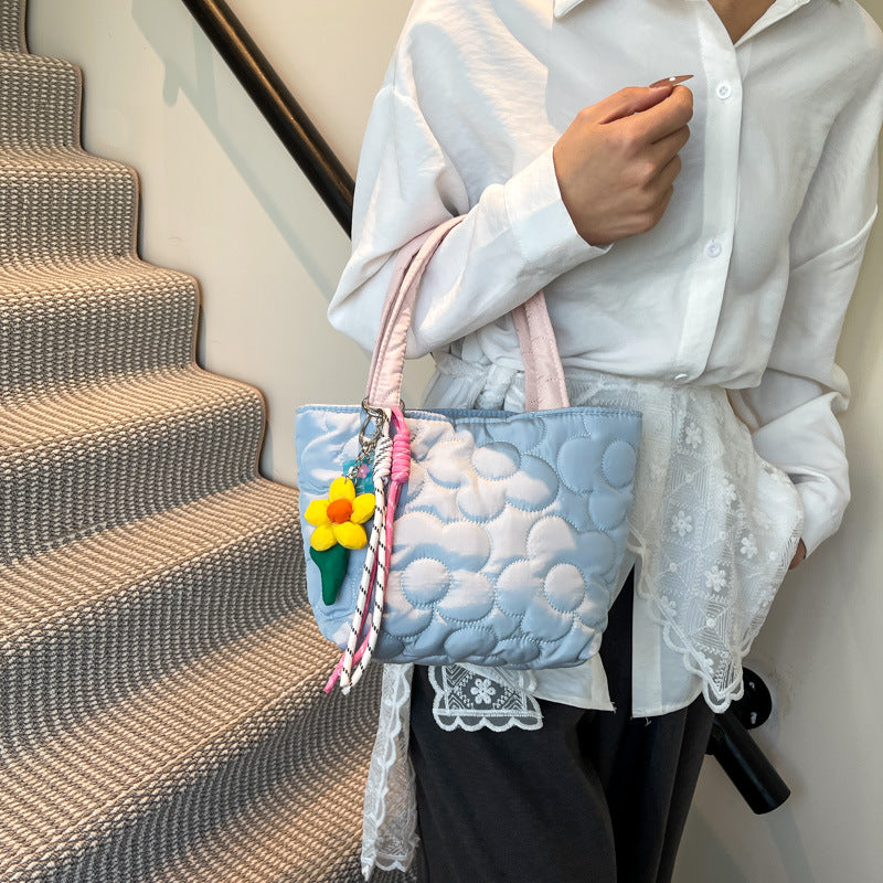 Winter soft flower hand bag bento bag Japanese simple lunch box bag cream portable small bag