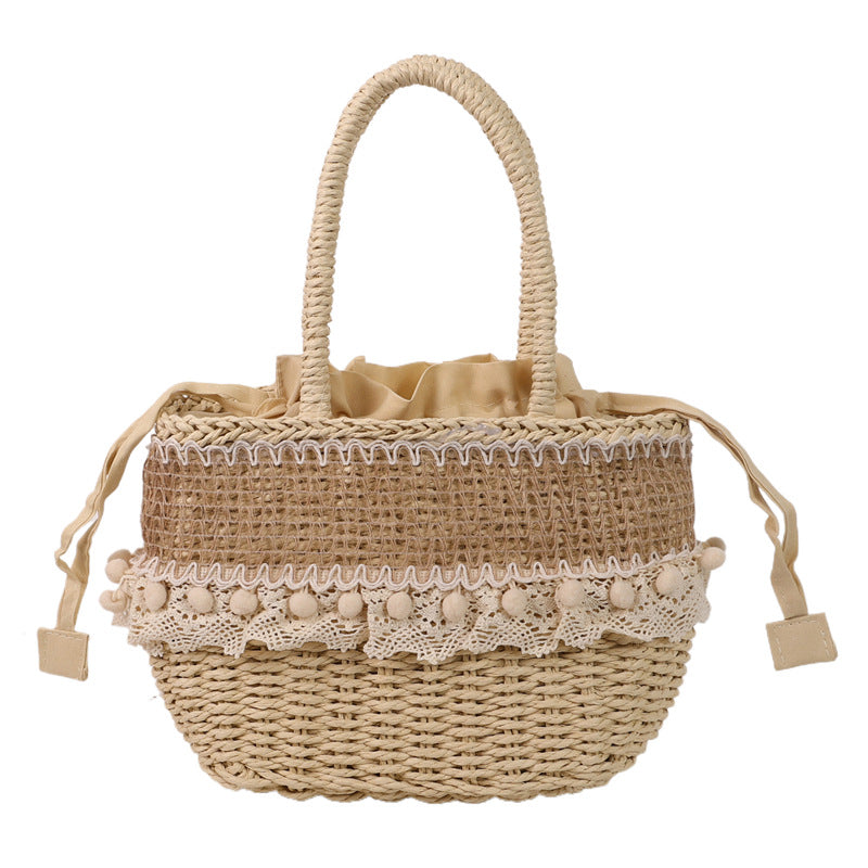 Wenyi style hand-woven straw bag 2025 new fashion seaside vacation lace large-capacity strap handbag