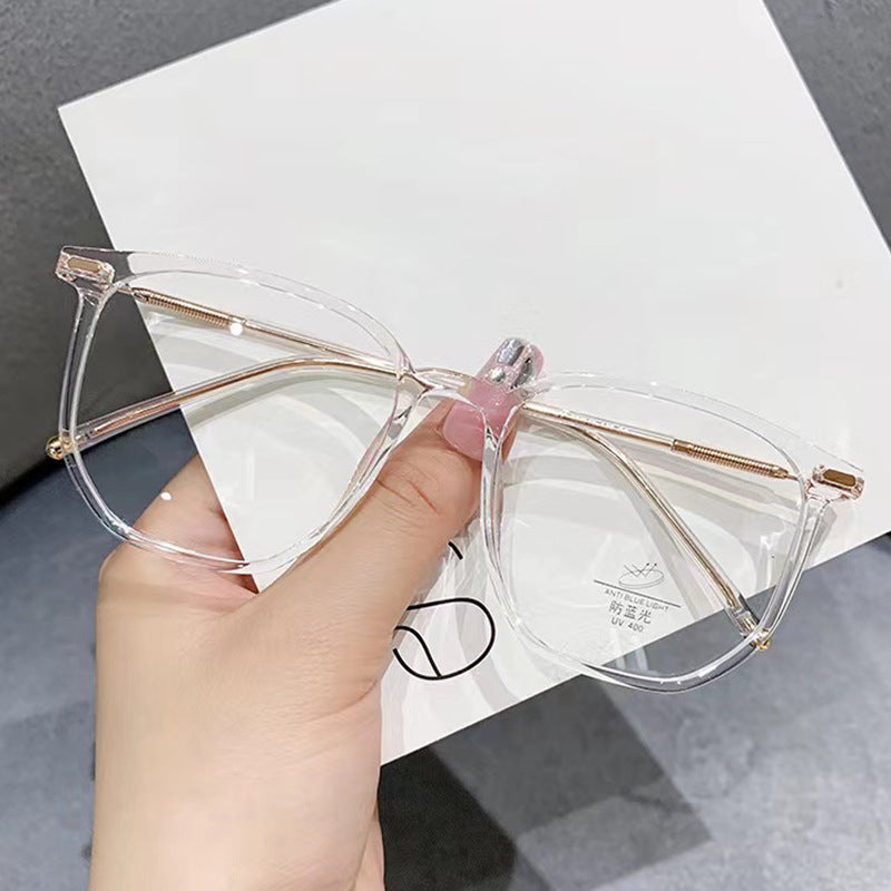 2022 new cold brown glasses large frame personalized plain flat glasses women's Korean version TR90 anti-blue glasses