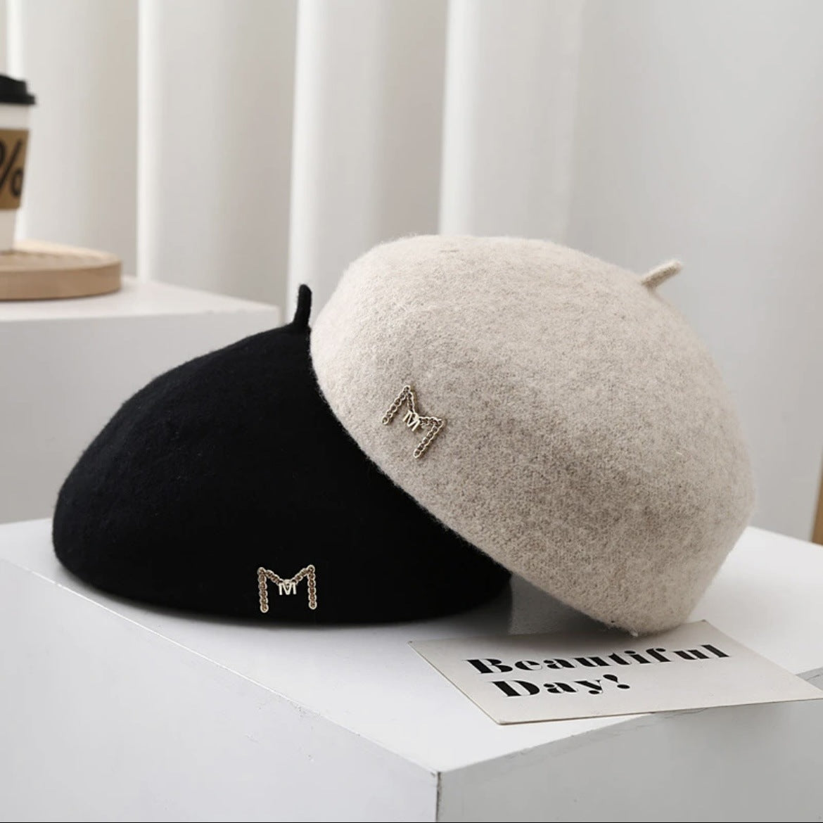 Xiaoxiangfeng M standard wool beret children autumn and winter size head circumference stiff face small painter hat fashion ins