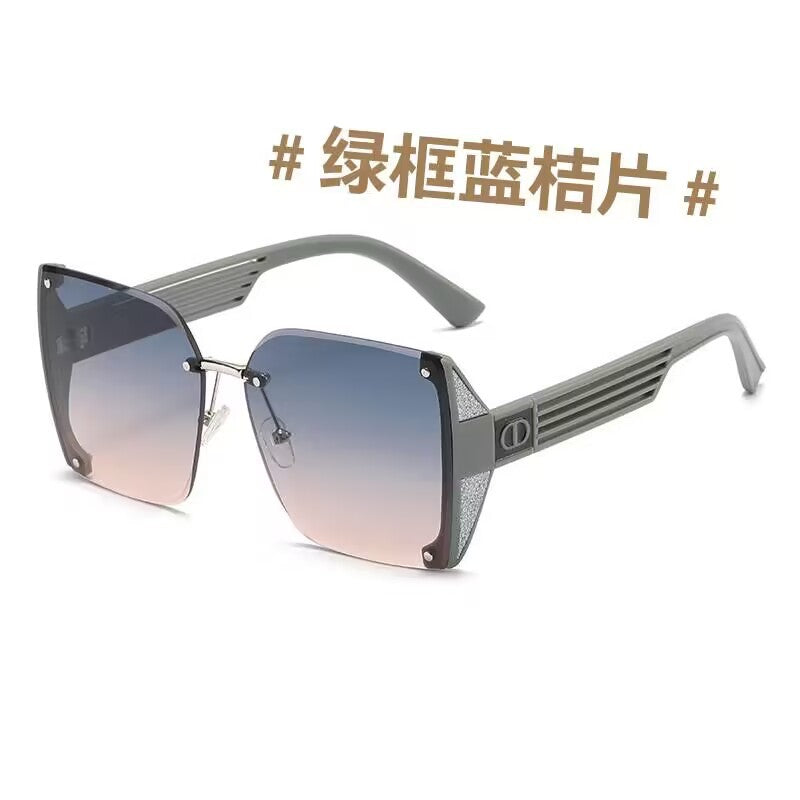 2023 Internet celebrity frameless trimmed sunglasses anti-ultraviolet European beautiful women's large frame sunglasses Xiaohongshu sunshades