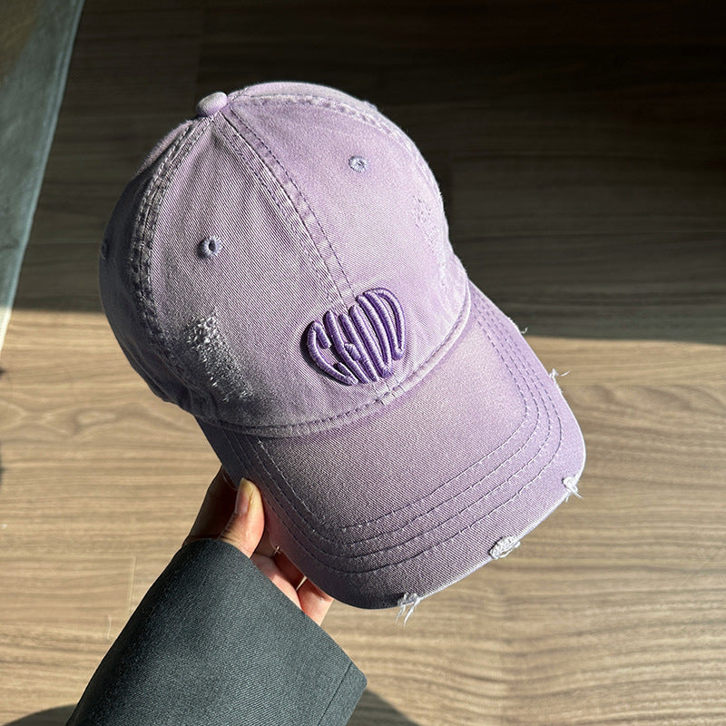 Washed denim big head circumference retro baseball cap men's and women's old ripped holes personalized embroidery spring and summer versatile cap