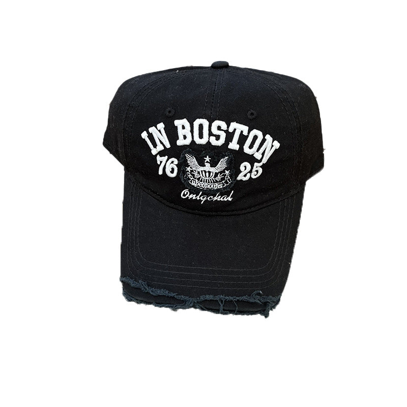 Women's Casual Fashion Ripped Letter Embroidery Cap Korean Version Versatile Soft Top Baseball Cap Sunscreen Sun Hat Tide