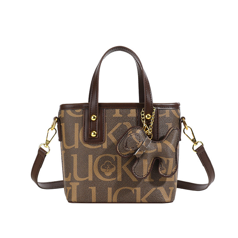 Women's high-end printed small bag Women's 2025 new large-capacity commuter shoulder crossbody vegetable basket bucket bag