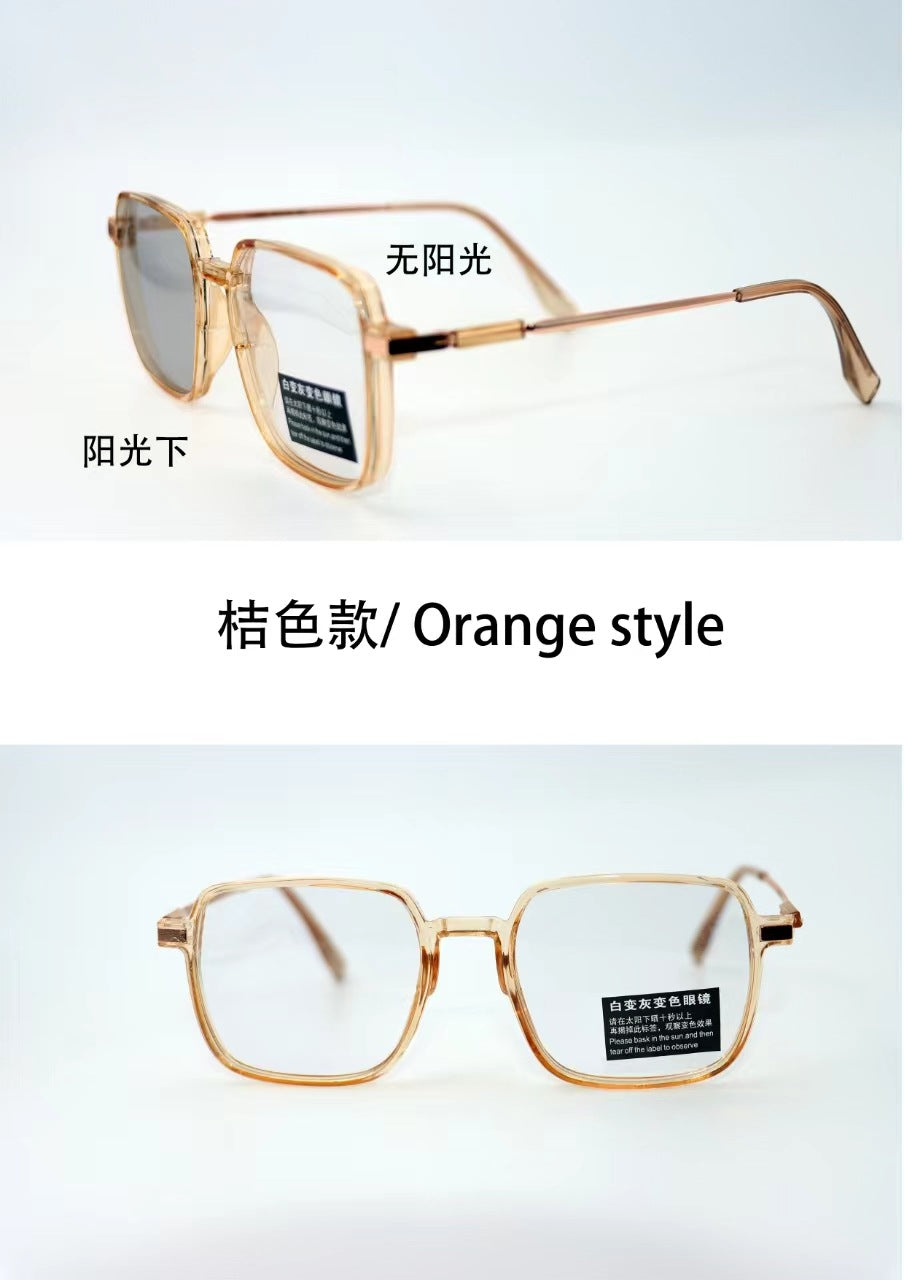 Color-changing flat glasses women's ultra-light damp cold brown transparent frame ins high value large frame thin plain glasses