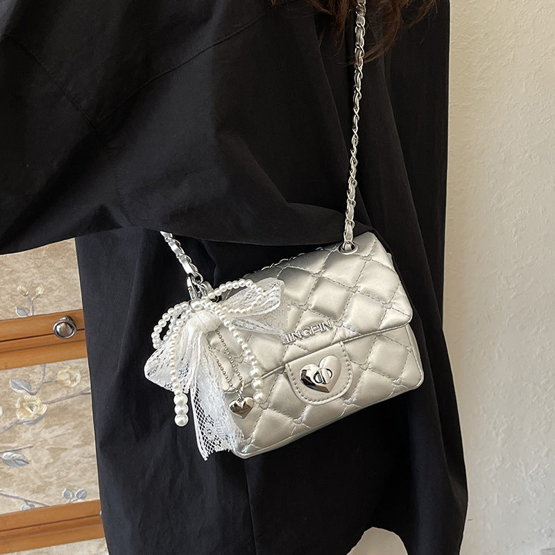 Xiaoxiangfeng silver bag women's 2025 new fashion diamond chain small square bag versatile messenger bag