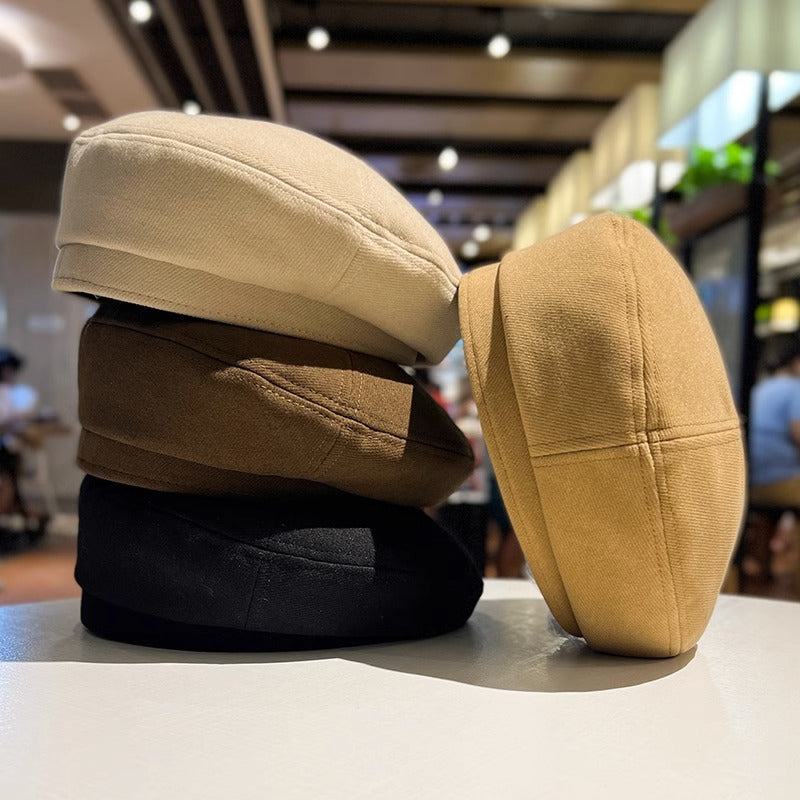 Woolen beret children autumn and winter British retro versatile painter beret Korean version simple solid color shows small face