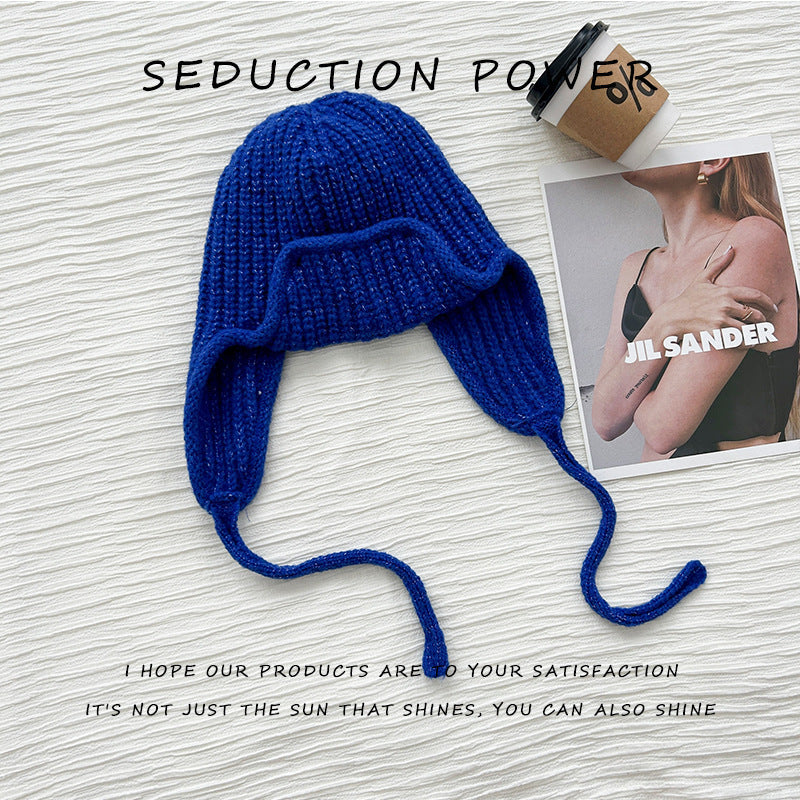 Wool hat women's autumn and winter warm fashion Korean versatile solid color simple windproof knitted hat outdoor travel ear protection