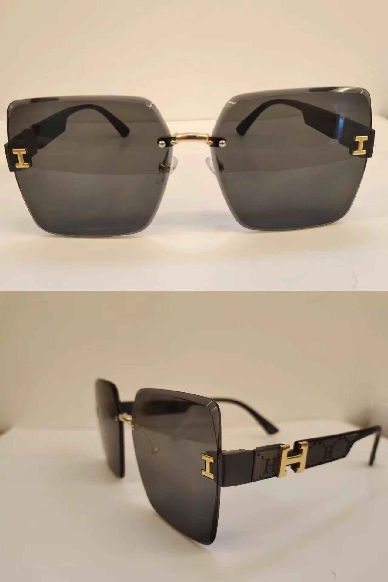 2023 new frameless two-color gradual change high-end women's trend driving sunglasses fashion sunglasses wholesale factory