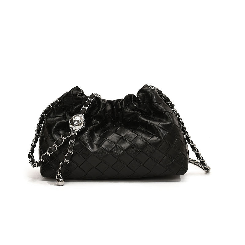 Woven bag women's 2024 new fashion niche pleated bucket bag personalized chain shoulder bag messenger bag
