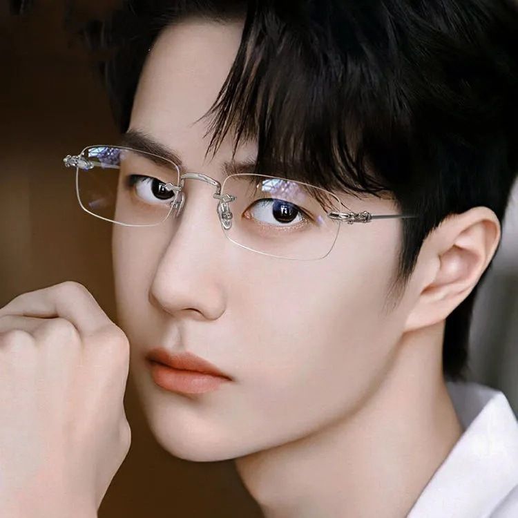 Color-changing eye protection rimless glasses plain face high-end new anti-blue glasses women's rimless frame Sven men's wholesale
