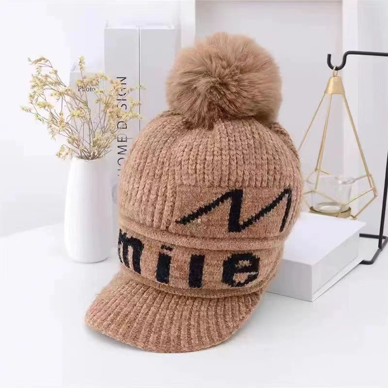 Winter chenille fleece warm women's knitted hat, Korean version of women's thickened duck tongue wool pullover ear hat tide