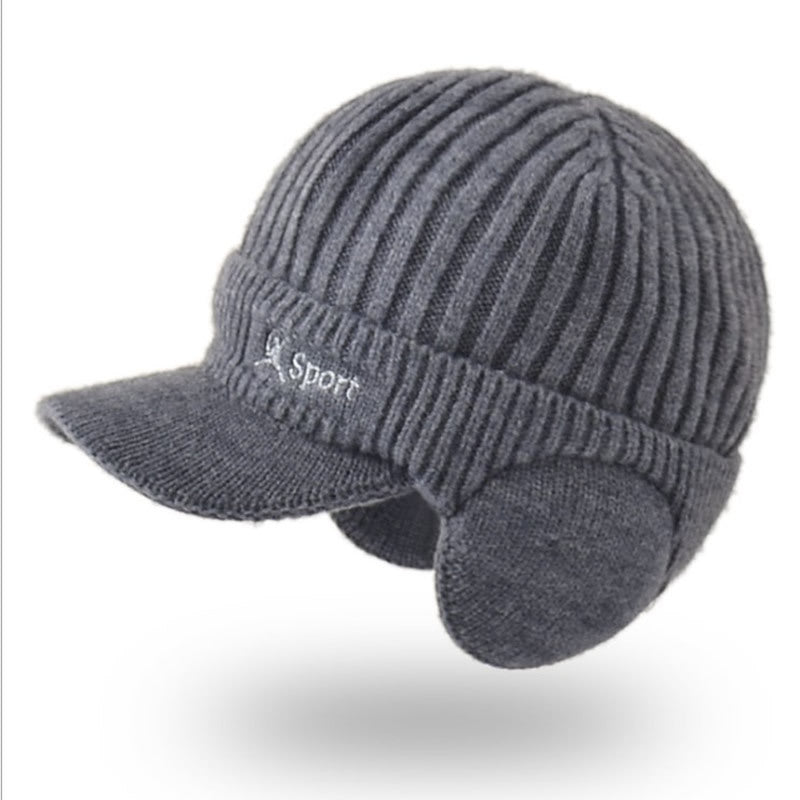 Winter Men's Duck Tongue Ear Cap Fleece Thick Warm Pullover Hat Youth Outdoor Riding Knitted Wool Hat Ski Cap