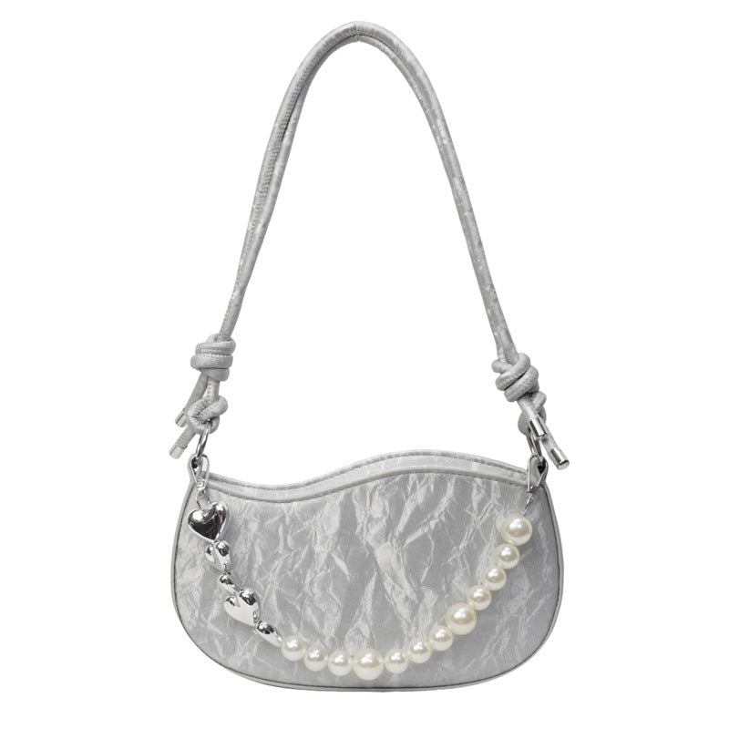 Women's small bag 2024 new fashion foreign style shoulder messenger bag women's texture Korean version of pearl chain small square bag