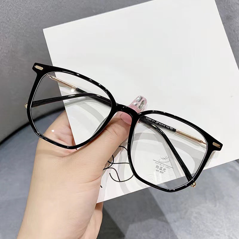 2022 new cold brown glasses large frame personalized plain flat glasses women's Korean version TR90 anti-blue glasses