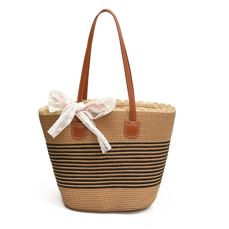 Woven straw large-capacity bag women's 2024 new summer foreign style shoulder bag seaside beach commuter tote bag