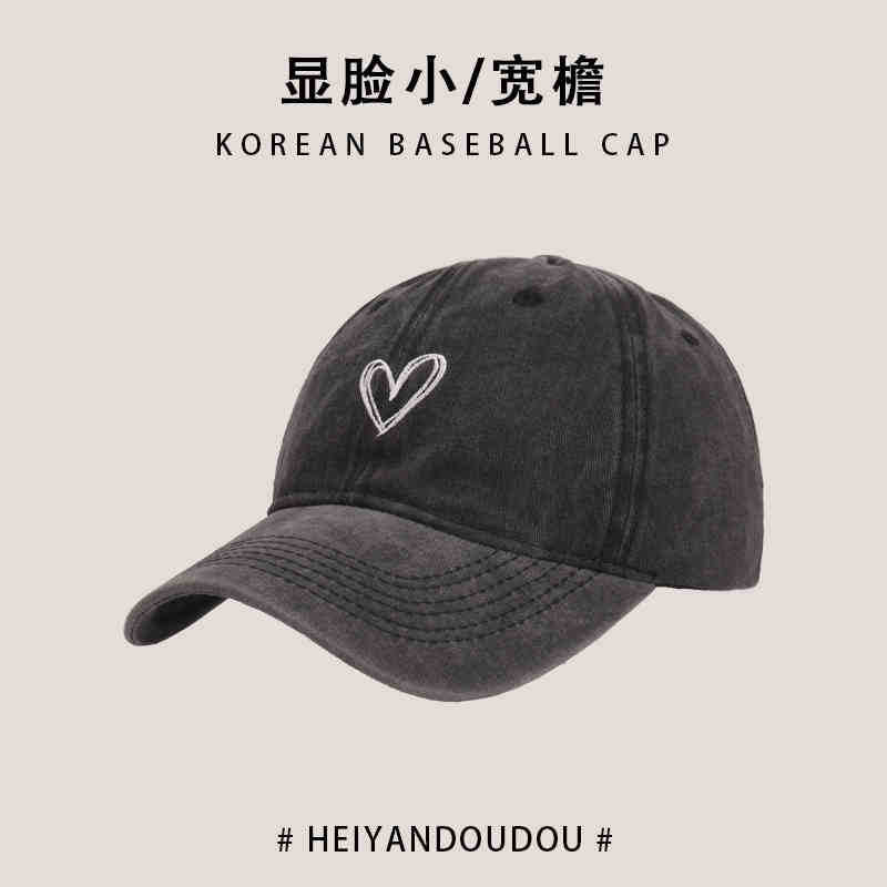 Washed old hat women's big head circumference cap retro sweet cool babe love soft top baseball cap shows small face