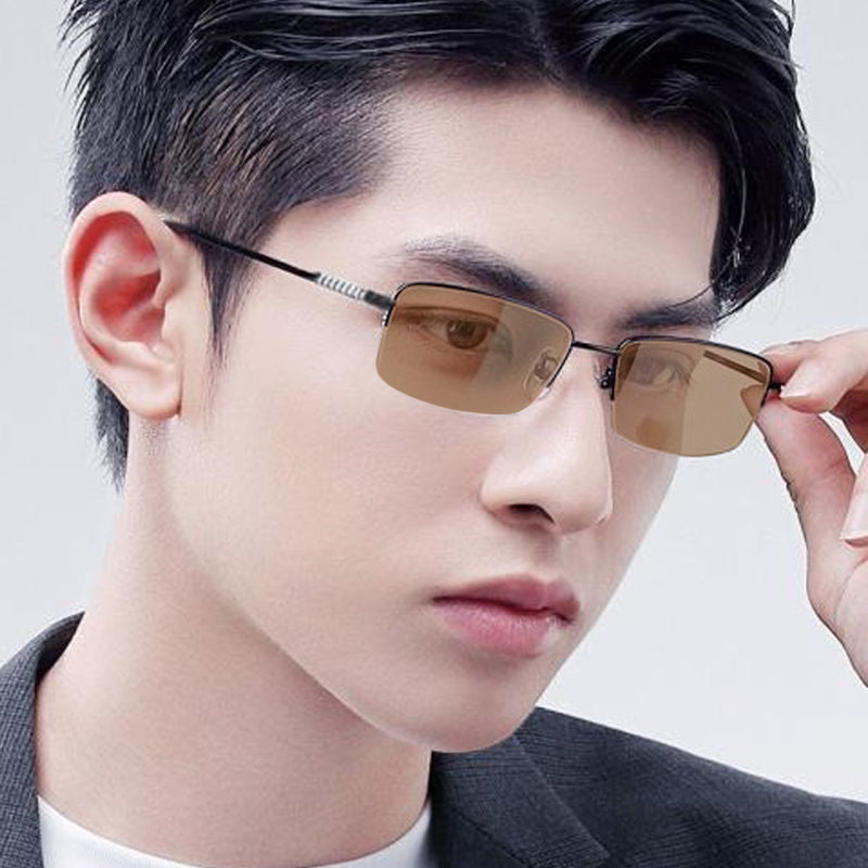 Color-changing myopia glasses men's UV protection optics handsome big face half frame ultra-light no degree eye protection frame tide