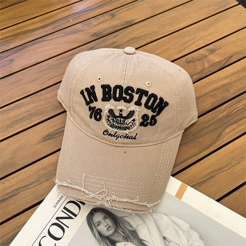 Women's Casual Fashion Ripped Letter Embroidery Cap Korean Version Versatile Soft Top Baseball Cap Sunscreen Sun Hat Tide