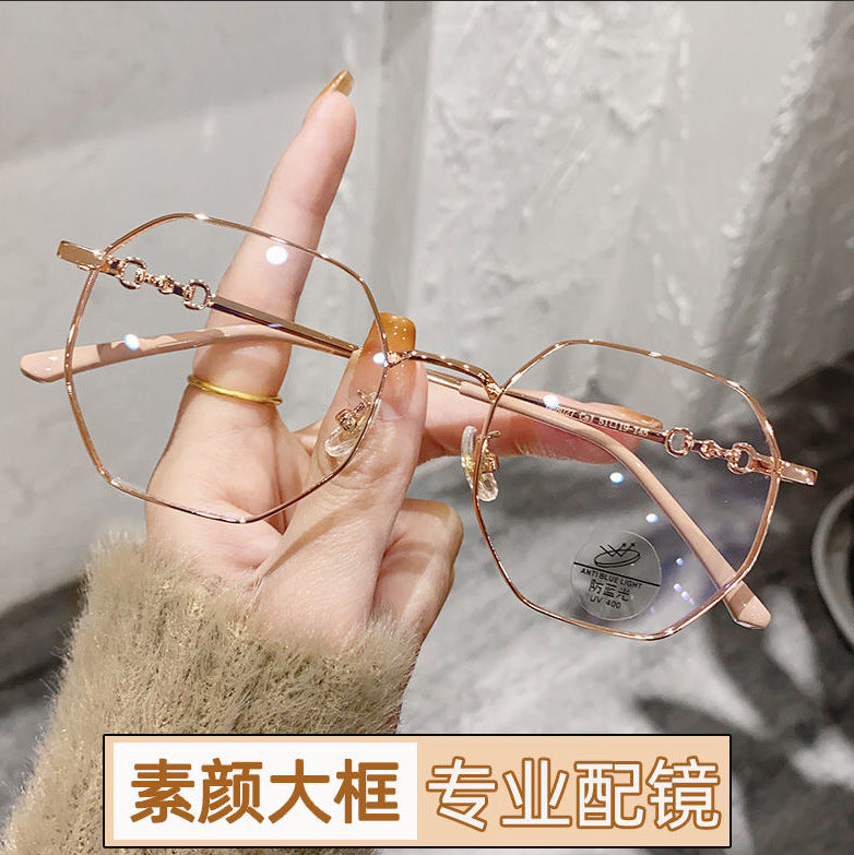 Women's myopia glasses exquisite advanced sense retro small frame big face thin anti-blue light no degree flat mirror wholesale