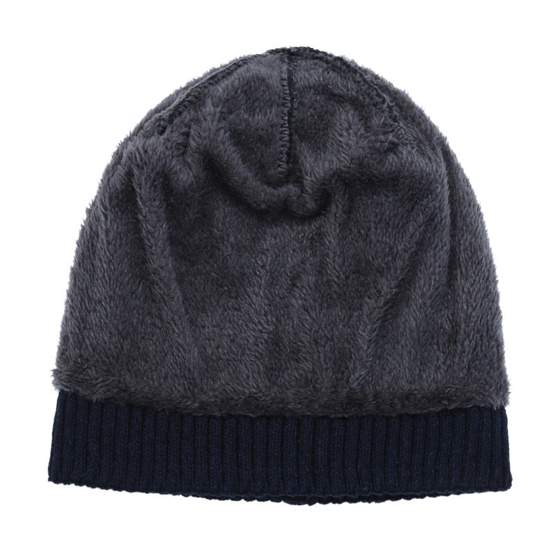 Winter new knitted hat men's fleece thickened warm cover wool hat student riding cold protection ear hat tide