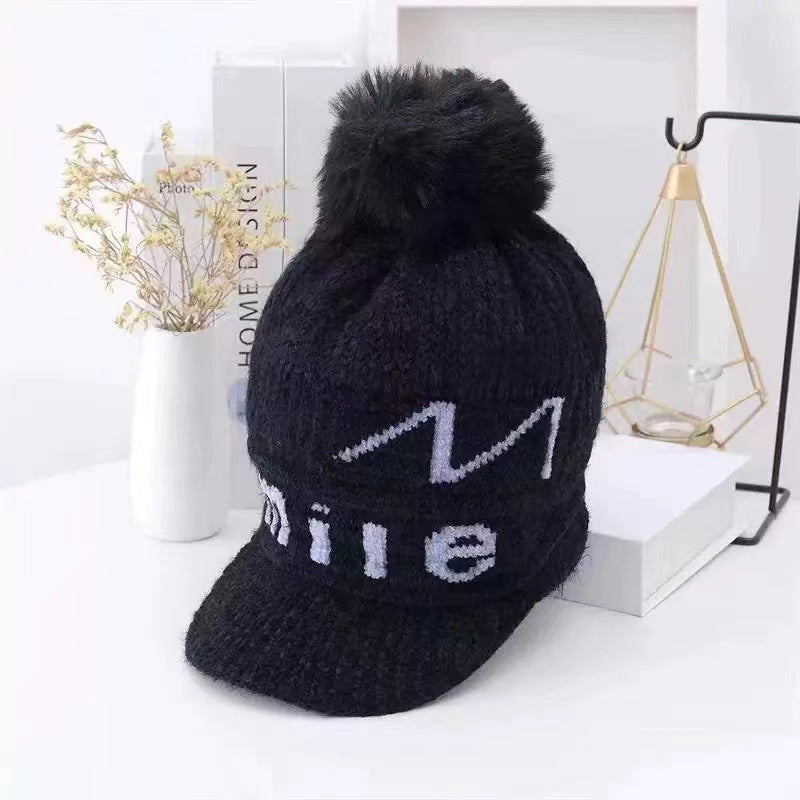 Winter chenille fleece warm women's knitted hat, Korean version of women's thickened duck tongue wool pullover ear hat tide