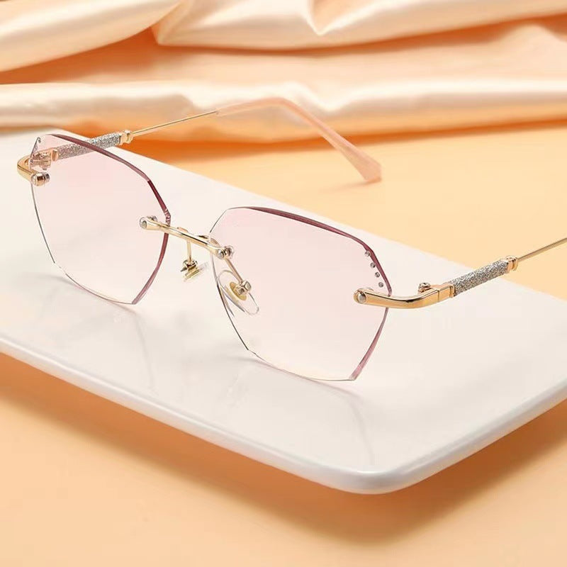 Women's diamond trimmed anti-blue reading glasses flat glasses frameless punched diamond-encrusted reading glasses fashionable wear glasses