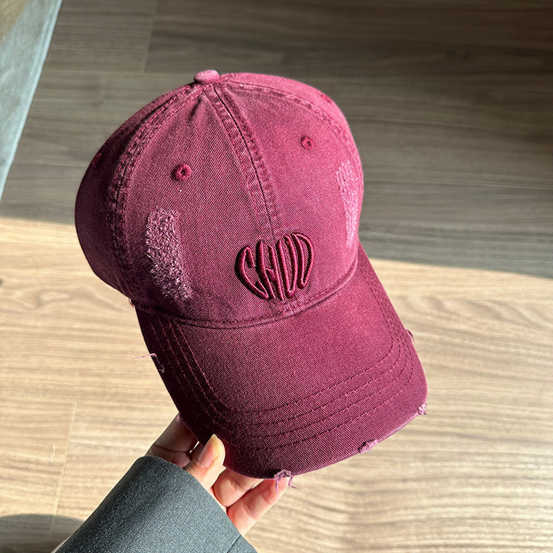 Washed denim big head circumference retro baseball cap men's and women's old ripped holes personalized embroidery spring and summer versatile cap