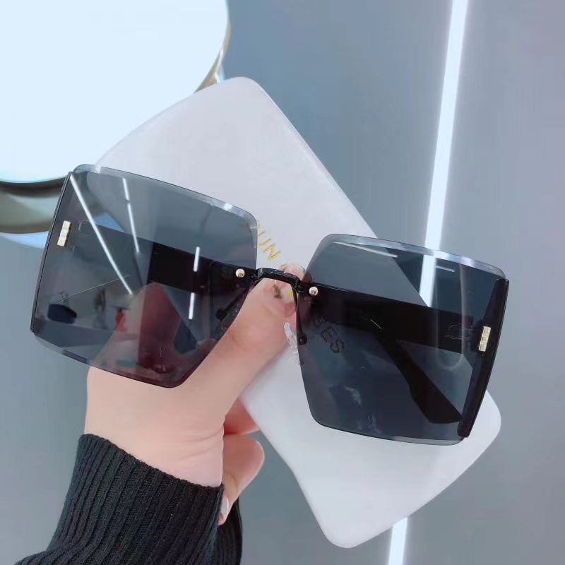 2022 new square frameless trimmed sunglasses Internet celebrity personality big-name glasses big-frame fashion sunglasses wholesale