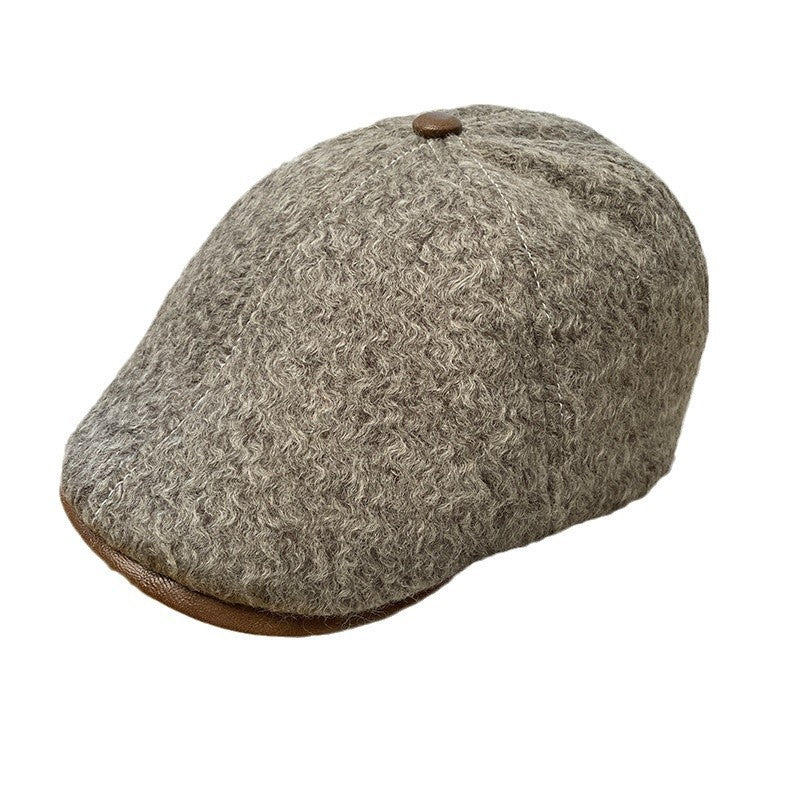 Woolen forward hat children autumn and winter solid color retro duck tongue newsboy hat warm face little painter hat wool