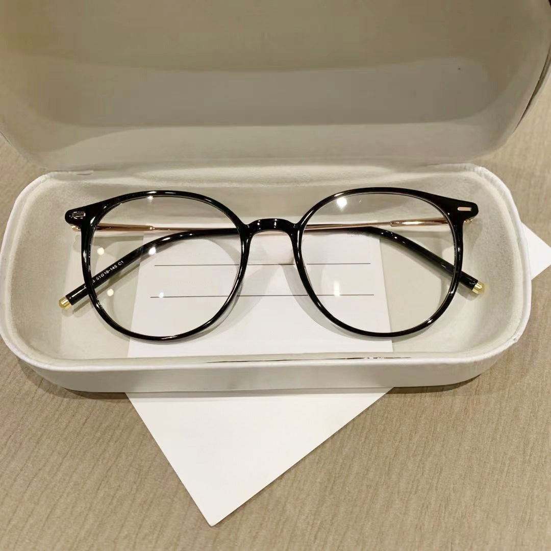 Xiaohongshu transparent tea gold myopia glasses for women can be matched with degrees, square and round faces, plain face artifact, flat mirror holder, big face and thin face