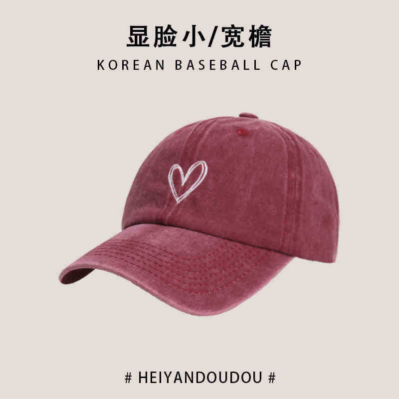 Washed old hat women's big head circumference cap retro sweet cool babe love soft top baseball cap shows small face