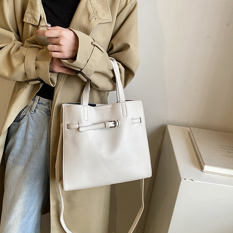 Women's bag 2024 new handbag simple and fashionable shoulder tote bag niche personalized belt buckle messenger bag
