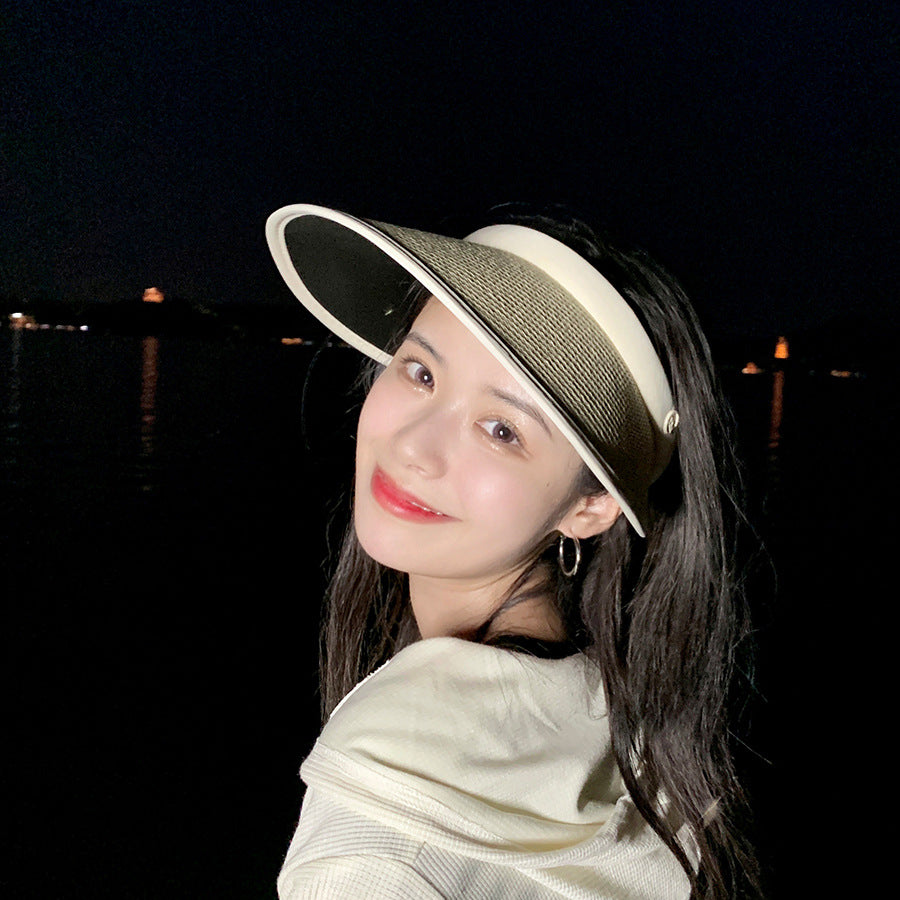 Yang classmate sun hat children summer straw empty top hat big brim face covering sun hat summer travel sun hat
