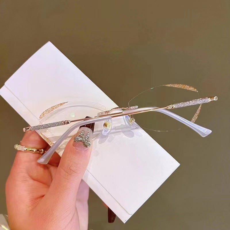 2022 new trimmed star fine flash anti-blue reading glasses Douyin same men's and women's flower glasses rimless glasses