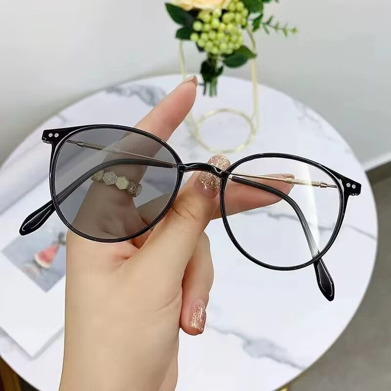 2023 new pc plus metal material advanced sense tea frame color-changing glasses high definition color-changing myopia glasses couple models