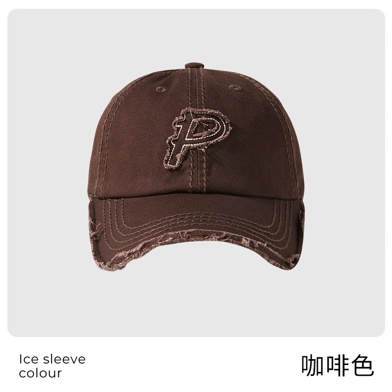 Classmate Yang retro and old P letter embroidered soft top baseball cap for men showing their faces and a small cap for women