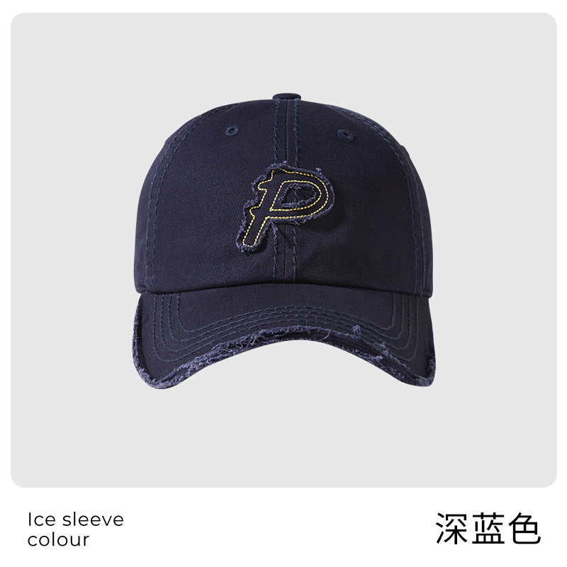 Classmate Yang retro and old P letter embroidered soft top baseball cap for men showing their faces and a small cap for women